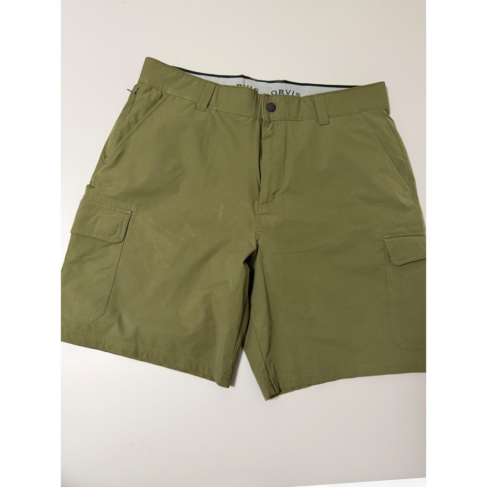 Orvis Mens Olive Green Cargo Shorts Outdoor Hiking Casual Size 36
